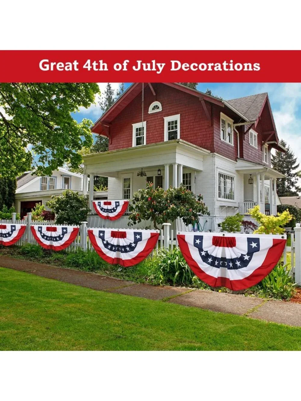 Patriotic Pleated Fan Flag Set - 2x4 Ft Red White Blue Bunting for 4th of July